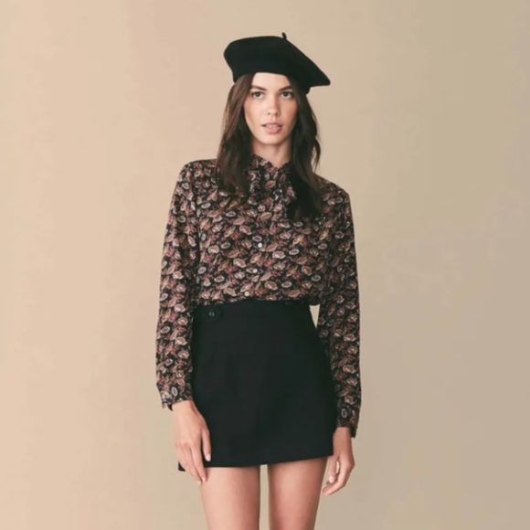 NEW Doen Silk Blouse Top Navy Paisley Floral XL 100% Silk - Picture 1 of 10